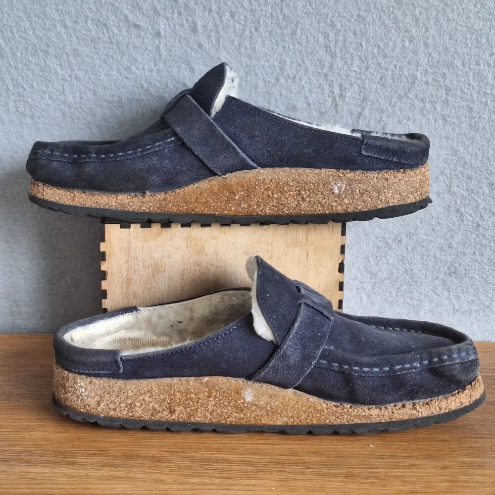 Birkenstock Women's Gray Suede Shearling Mule Clogs with Buckle - Picture 6 of 14